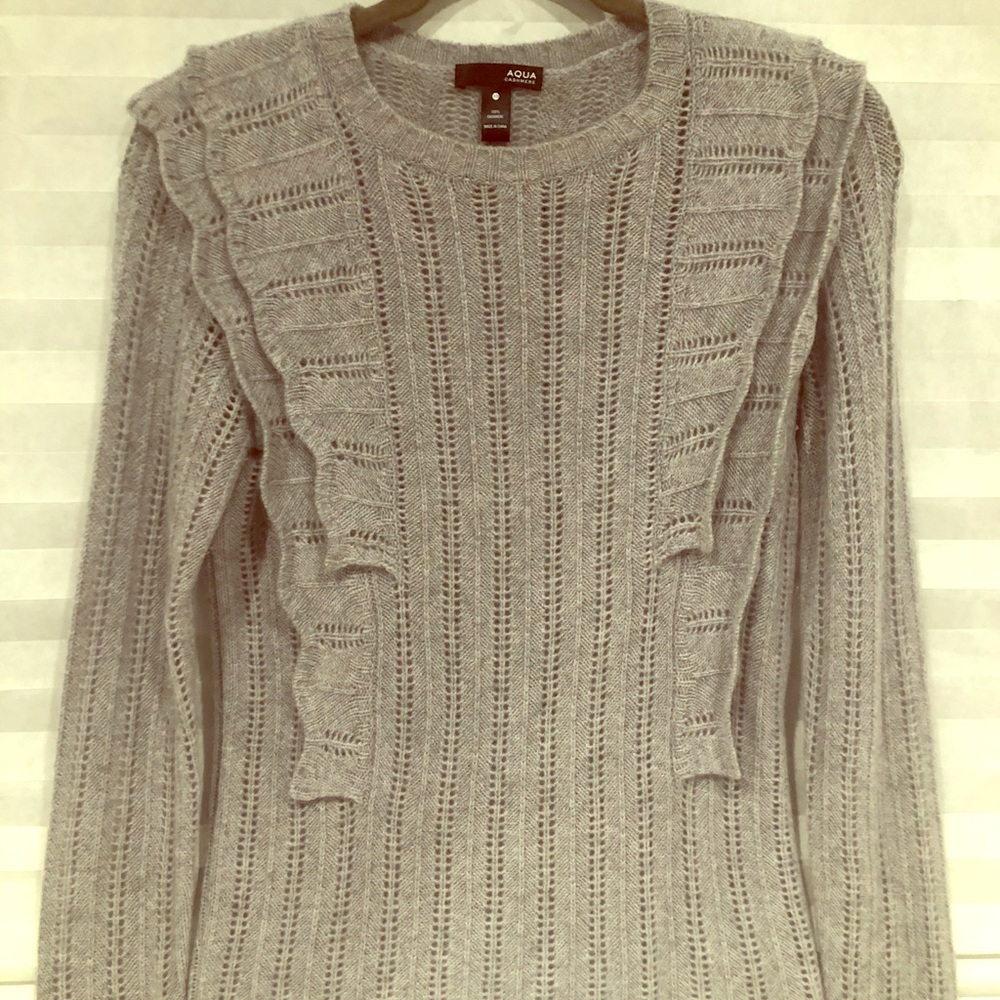 AQUA Ruffles gray sweater